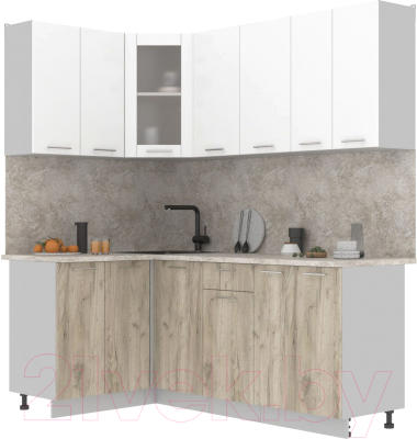 Кухонный гарнитур Интерлиния Мила 12x20 (белый платинум/дуб серый/малага) - фото