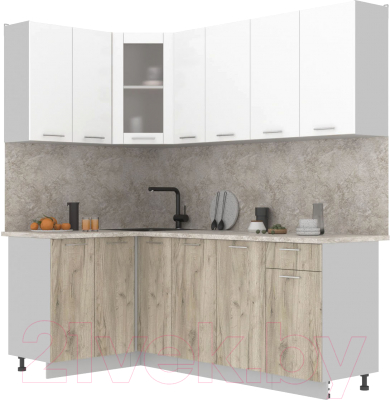 Кухонный гарнитур Интерлиния Мила 12x21 (белый платинум/дуб серый/малага) - фото