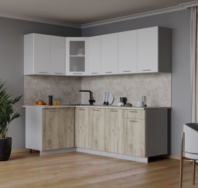 Кухонный гарнитур Интерлиния Мила 12x21 (белый платинум/дуб серый/малага)