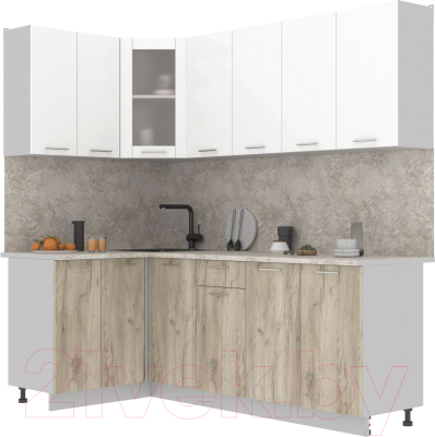Кухонный гарнитур Интерлиния Мила 12x22 (белый платинум/дуб серый/малага) - фото