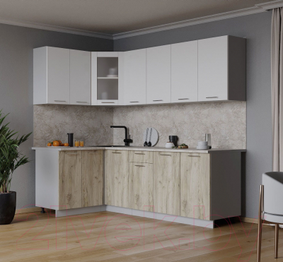 Кухонный гарнитур Интерлиния Мила 12x22 (белый платинум/дуб серый/малага)