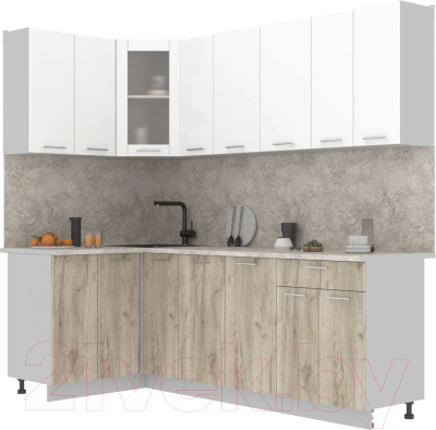 Кухонный гарнитур Интерлиния Мила 12x23 (белый платинум/дуб серый/малага) - фото