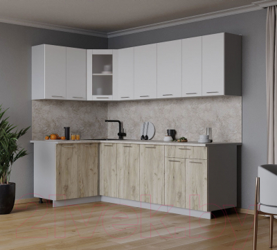 Кухонный гарнитур Интерлиния Мила 12x23 (белый платинум/дуб серый/малага)
