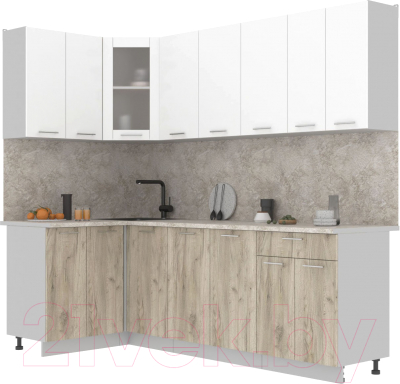 Кухонный гарнитур Интерлиния Мила 12x24 (белый платинум/дуб серый/малага) - фото