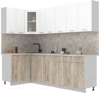 Кухонный гарнитур Интерлиния Мила 12x25 (белый платинум/дуб серый/малага) - фото