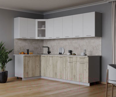 Кухонный гарнитур Интерлиния Мила 12x25 (белый платинум/дуб серый/малага)