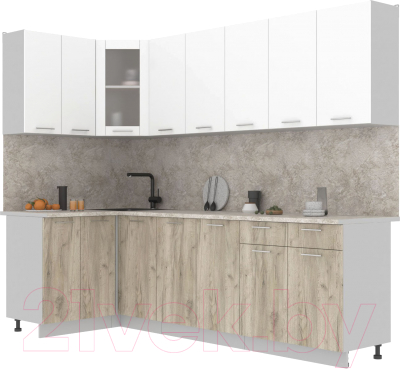 Кухонный гарнитур Интерлиния Мила 12x26 (белый платинум/дуб серый/малага) - фото