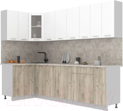 Кухонный гарнитур Интерлиния Мила 12x27 (белый платинум/дуб серый/малага) - фото