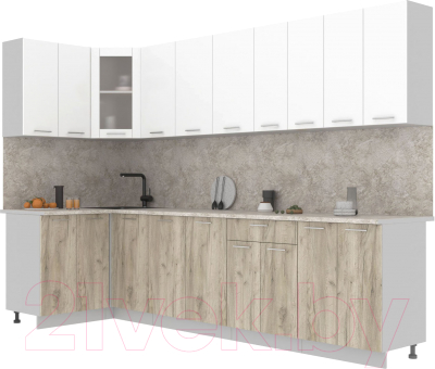 Кухонный гарнитур Интерлиния Мила 12x30 (белый платинум/дуб серый/малага) - фото