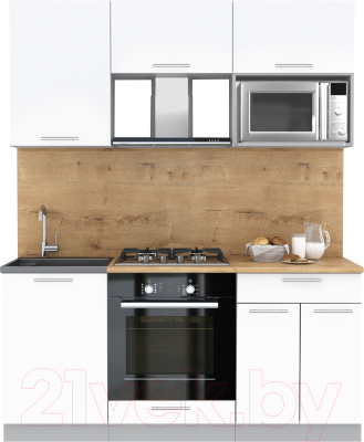 Кухонный гарнитур Интерлиния Мила 1.7 ВТ (белый платинум/белый платинум/дуб бунратти) - фото