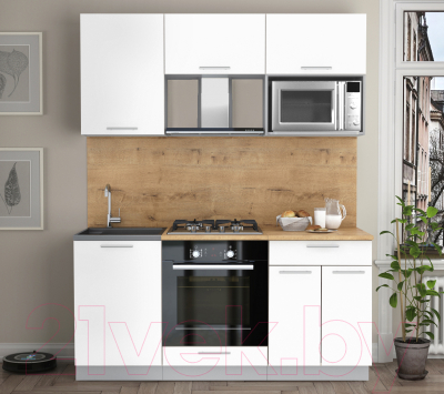 Кухонный гарнитур Интерлиния Мила 1.7 ВТ (белый платинум/белый платинум/дуб бунратти)