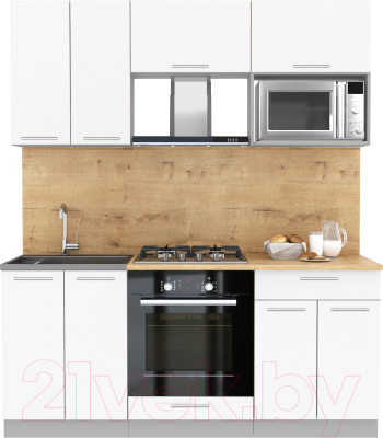 Кухонный гарнитур Интерлиния Мила 1.8 ВТ (белый платинум/белый платинум/дуб бунратти) - фото