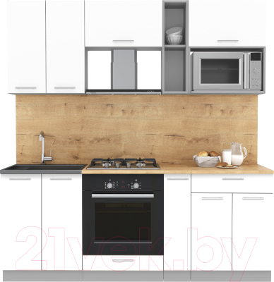 Кухонный гарнитур Интерлиния Мила 2.0 ВТ (белый платинум/белый платинум/дуб бунратти) - фото