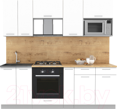 Кухонный гарнитур Интерлиния Мила 2.2 ВТ (белый платинум/белый платинум/дуб бунратти) - фото