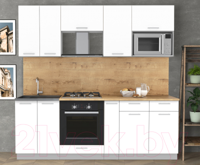 Кухонный гарнитур Интерлиния Мила 2.2 ВТ (белый платинум/белый платинум/дуб бунратти)