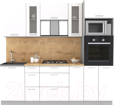 Кухонный гарнитур Интерлиния Мила 2.3 ВТ (белый платинум/белый платинум/дуб бунратти) - фото