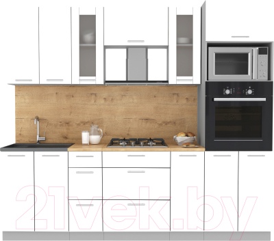 Кухонный гарнитур Интерлиния Мила 2.4 ВТ (белый платинум/белый платинум/дуб бунратти) - фото