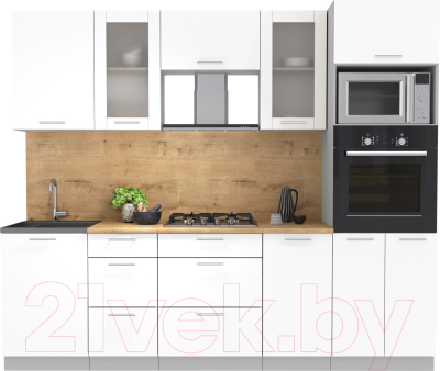 Кухонный гарнитур Интерлиния Мила 2.5 ВТ (белый платинум/белый платинум/дуб бунратти) - фото