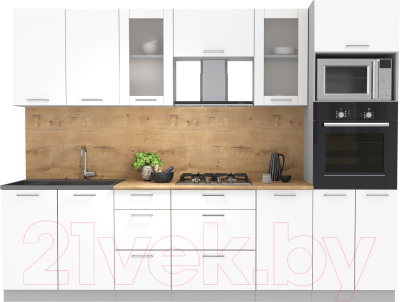 Кухонный гарнитур Интерлиния Мила 2.8 ВТ (белый платинум/белый платинум/дуб бунратти) - фото