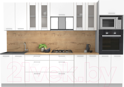 Кухонный гарнитур Интерлиния Мила 3.0 ВТ (белый платинум/белый платинум/дуб бунратти) - фото