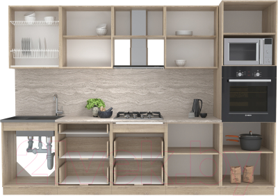 Кухонный гарнитур Интерлиния Мила 3.0 ВТ (белый платинум/белый платинум/дуб бунратти)