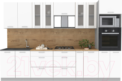 Кухонный гарнитур Интерлиния Мила 3.2 ВТ (белый платинум/белый платинум/дуб бунратти) - фото