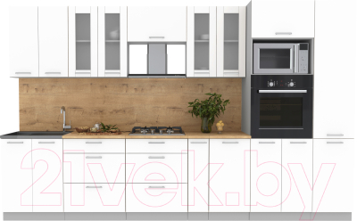 Кухонный гарнитур Интерлиния Мила 3.4 ВТ (белый платинум/белый платинум/дуб бунратти) - фото