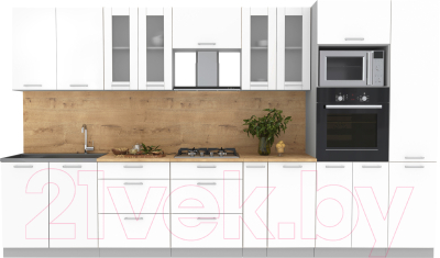 Кухонный гарнитур Интерлиния Мила 3.6 ВТ (белый платинум/белый платинум/дуб бунратти) - фото