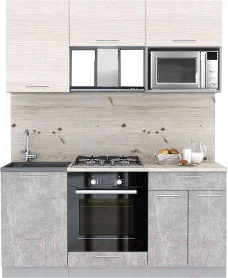 Кухонный гарнитур Интерлиния Мила 1.7 ВТ (белый платинум/бетон/бискайская сосна) - фото