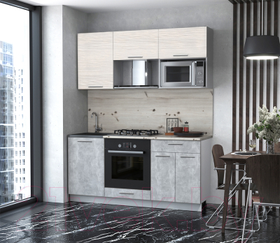 Кухонный гарнитур Интерлиния Мила 1.7 ВТ (белый платинум/бетон/бискайская сосна)