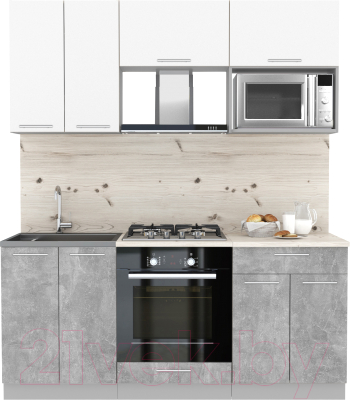 Кухонный гарнитур Интерлиния Мила 1.8 ВТ (белый платинум/бетон/бискайская сосна) - фото