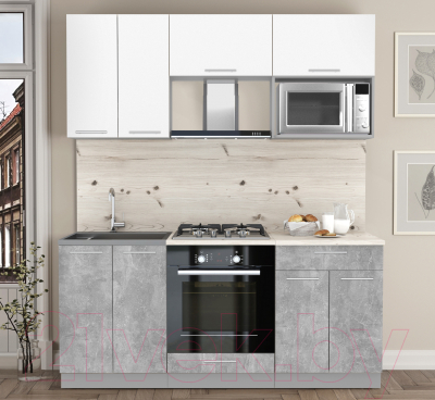 Кухонный гарнитур Интерлиния Мила 1.8 ВТ (белый платинум/бетон/бискайская сосна)