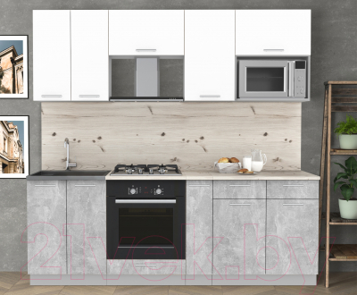 Кухонный гарнитур Интерлиния Мила 2.2 ВТ (белый платинум/бетон/бискайская сосна)