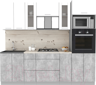 Кухонный гарнитур Интерлиния Мила 2.4 ВТ (белый платинум/бетон/бискайская сосна) - фото