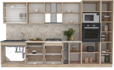 Кухонный гарнитур Интерлиния Мила 3.6 ВТ (белый платинум/бетон/бискайская сосна)