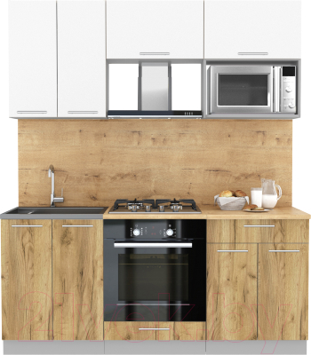 Кухонный гарнитур Интерлиния Мила 1.8 ВТ (белый платинум/дуб золотой/дуб бунратти) - фото