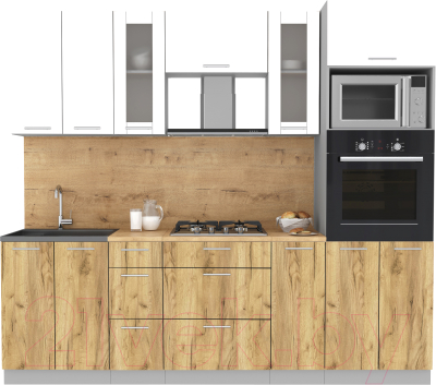 Кухонный гарнитур Интерлиния Мила 2.4 ВТ (белый платинум/дуб золотой/дуб бунратти) - фото