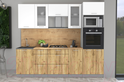 Кухонный гарнитур Интерлиния Мила 2.5 ВТ (белый платинум/дуб золотой/дуб бунратти)