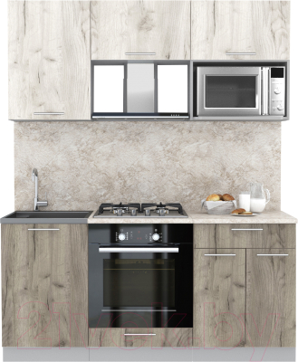 Кухонный гарнитур Интерлиния Мила 1.7 ВТ (белый платинум/дуб серый/малага) - фото