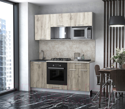 Кухонный гарнитур Интерлиния Мила 1.7 ВТ (белый платинум/дуб серый/малага)