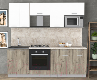 Кухонный гарнитур Интерлиния Мила 2.2 ВТ (белый платинум/дуб серый/малага)