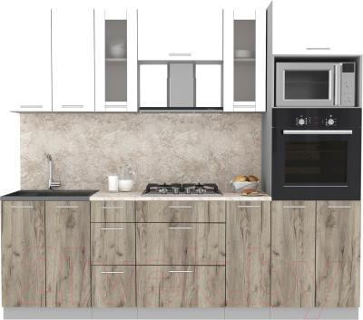 Кухонный гарнитур Интерлиния Мила 2.4 ВТ (белый платинум/дуб серый/малага) - фото