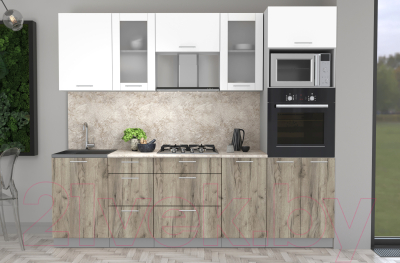 Кухонный гарнитур Интерлиния Мила 2.5 ВТ (белый платинум/дуб серый/малага)