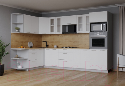 Кухонный гарнитур Интерлиния Мила 1.68x3.0 левая (белый платинум/белый платинум/дуб бунратти)