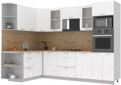 Кухонный гарнитур Интерлиния Мила 1.68x2.8 левая (белый платинум/белый платинум/дуб бунратти) - фото