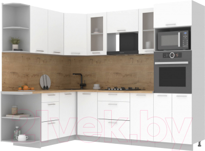 Кухонный гарнитур Интерлиния Мила 1.68x2.6 левая (белый платинум/белый платинум/дуб бунратти) - фото