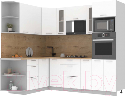 Кухонный гарнитур Интерлиния Мила 1.68x2.4 левая (белый платинум/белый платинум/дуб бунратти) - фото