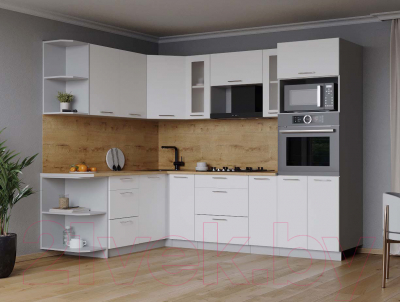 Кухонный гарнитур Интерлиния Мила 1.68x2.4 левая (белый платинум/белый платинум/дуб бунратти)