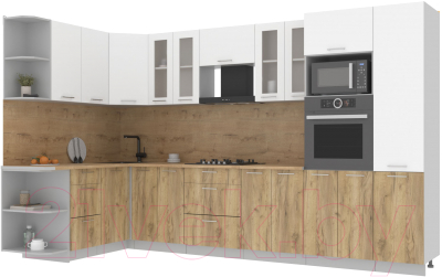 Кухонный гарнитур Интерлиния Мила 1.68x3.4 левая (белый платинум/дуб золотой/дуб бунратти) - фото