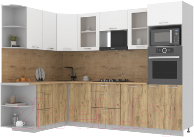 Кухонный гарнитур Интерлиния Мила 1.68x2.8 левая (белый платинум/дуб золотой/дуб бунратти) - фото